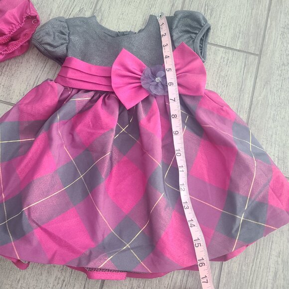Bonnie Baby Girl Holiday Plaid Party Dress pink and grey with Bloomers Size 6–9M - Picture 12 of 12